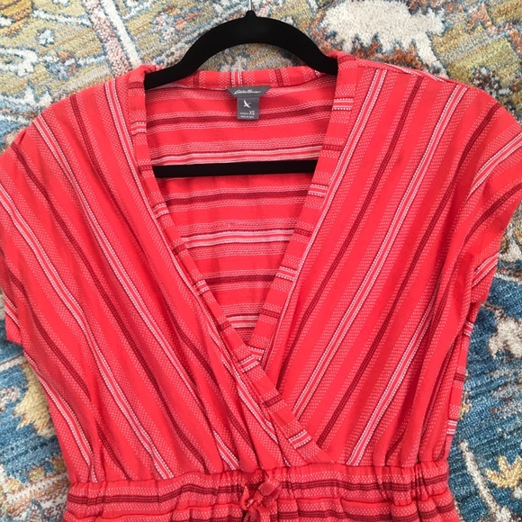 Eddie Bauer Orange Stripe V-neck Cotton Dress XS - Picture 2 of 3